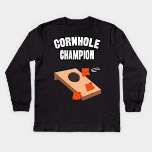 Cornhole Champion Funny Bean Bag Toss Kids Long Sleeve T-Shirt